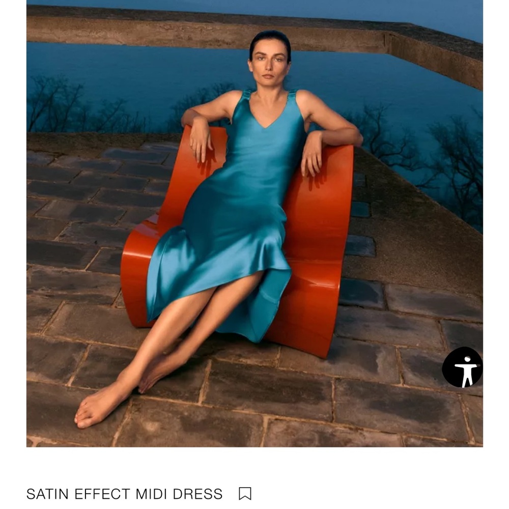 Zara Blue V-Neck Sleeveless Slip Midi Dress
